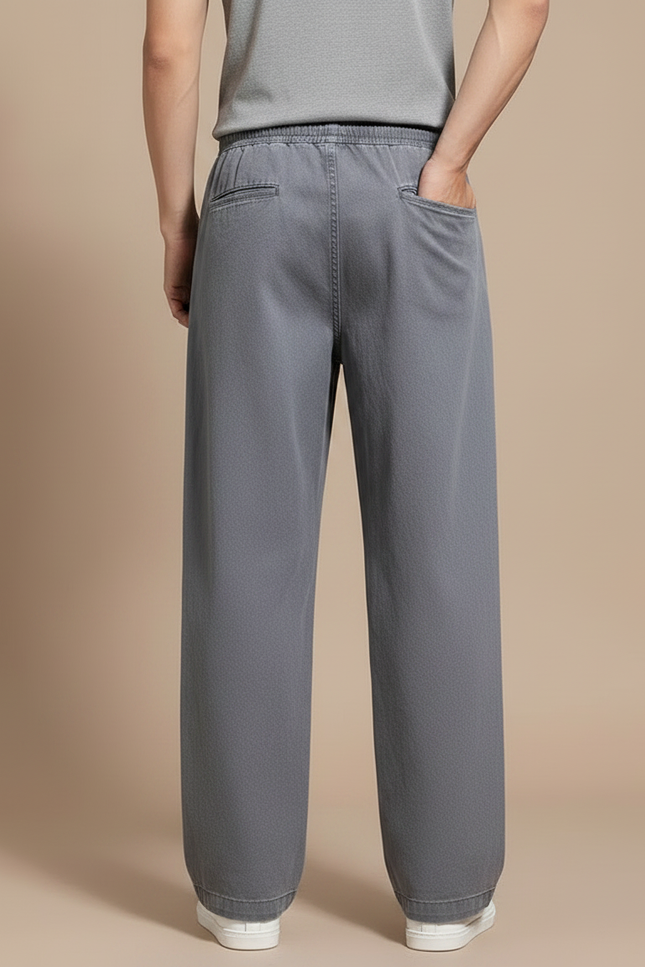 Pantalon Japonais Gris Ample Coton Décontracté Cordon - Jean - vue 2