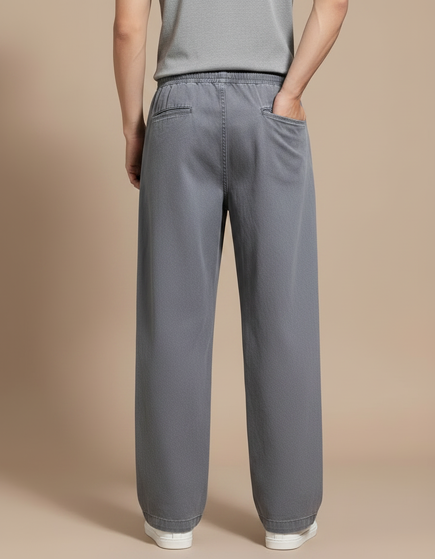Pantalon Japonais Gris Ample Coton Décontracté Cordon - Jean - vue 2
