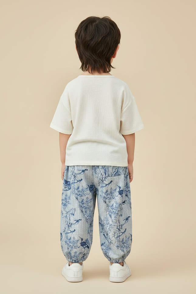 Pantalon Japonais Bleu Imprimé Ample Coton Enfant - Lin - vue 2