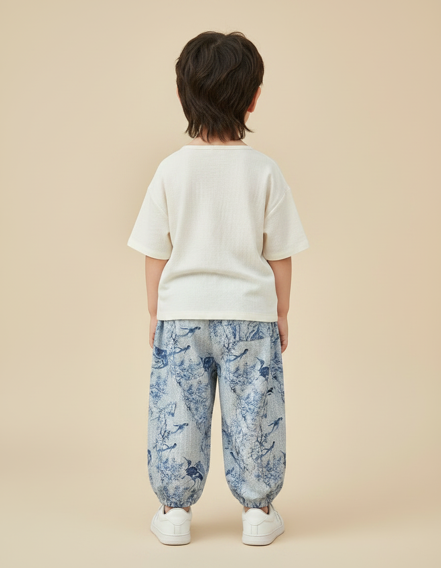 Pantalon Japonais Bleu Imprimé Ample Coton Enfant - Lin - vue 2