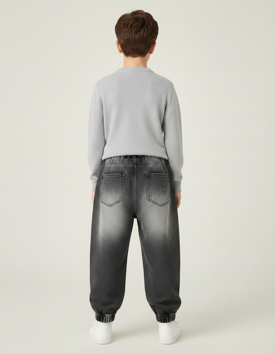 Pantalon Japonais Dégradé Noir Ample Déchiré Enfant - Jean - vue 2