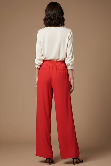 Pantalon Japonais Rouge Fluide Ample Élégant - Polyester - vue 2