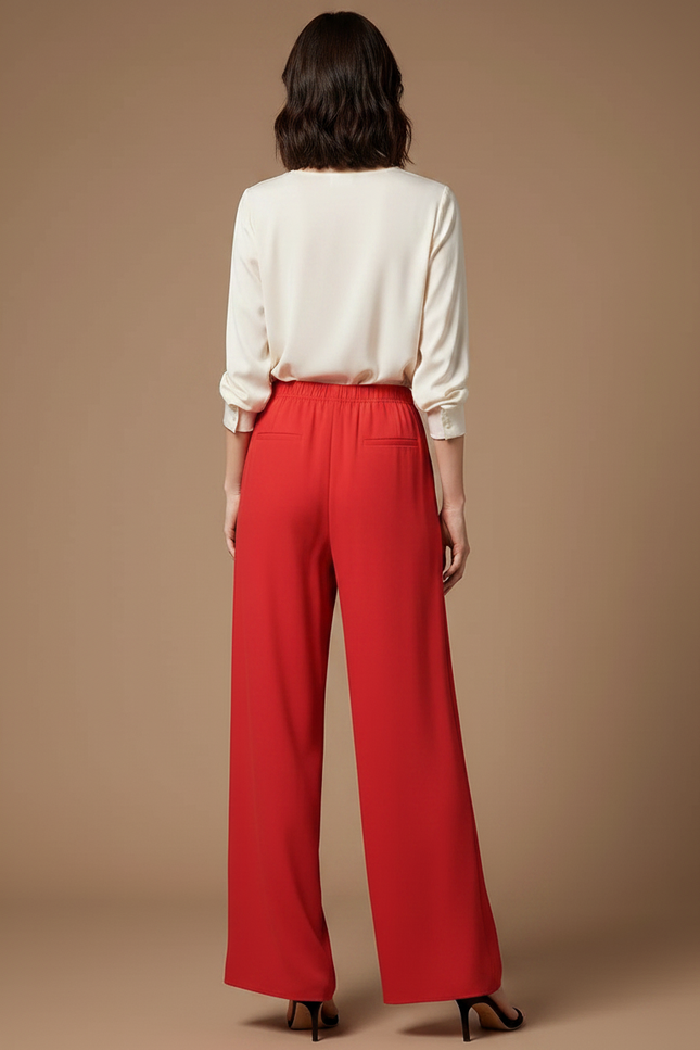 Pantalon Japonais Rouge Fluide Ample Élégant - Polyester - vue 2