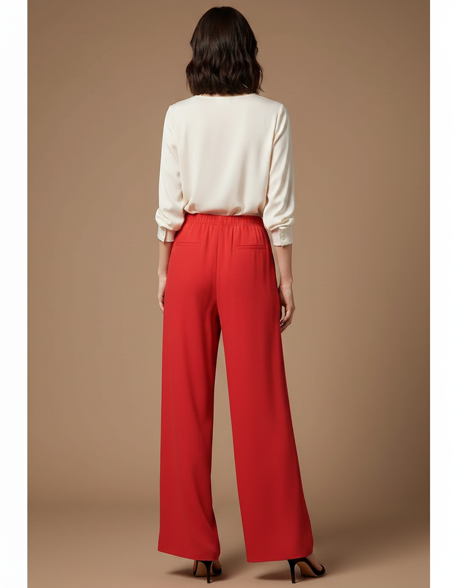 Pantalon Japonais Rouge Fluide Ample Élégant - Polyester - vue 2