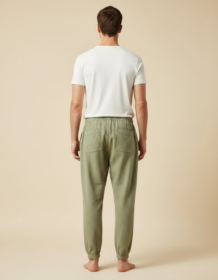 Pantalon Japonais Vert Kaki Lin Ample Confortable - vue 2
