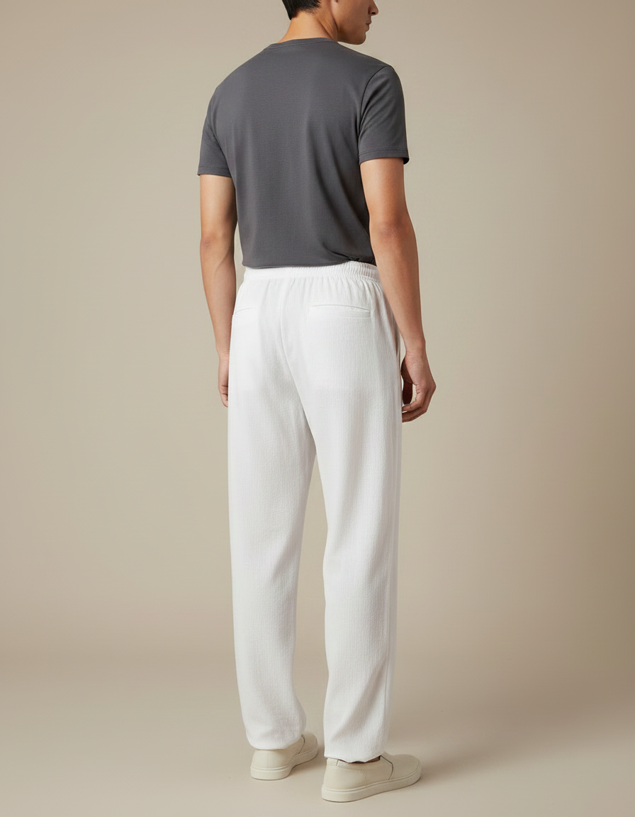 Pantalon Japonais Blanc Ample Lin Décontracté Homme - vue 2