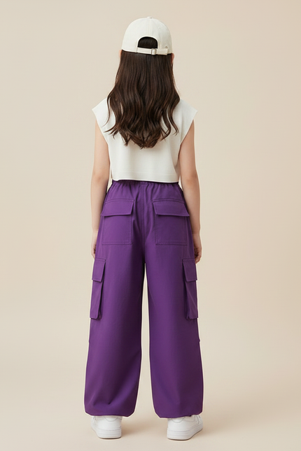 Pantalon Japonais Violet Cargo Ample Fille Décontracté - Toile - vue 2