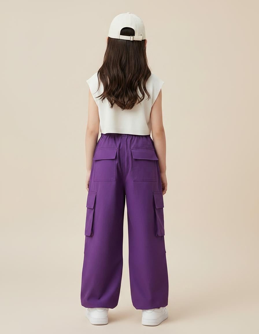 Pantalon Japonais Violet Cargo Ample Fille Décontracté - Toile - vue 2