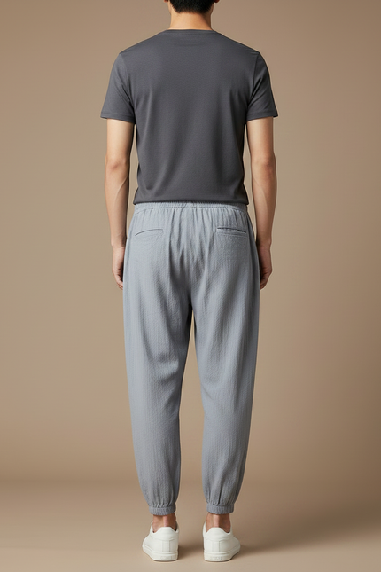 Pantalon Japonais Gris Ample Coton Lin Casual - vue 2