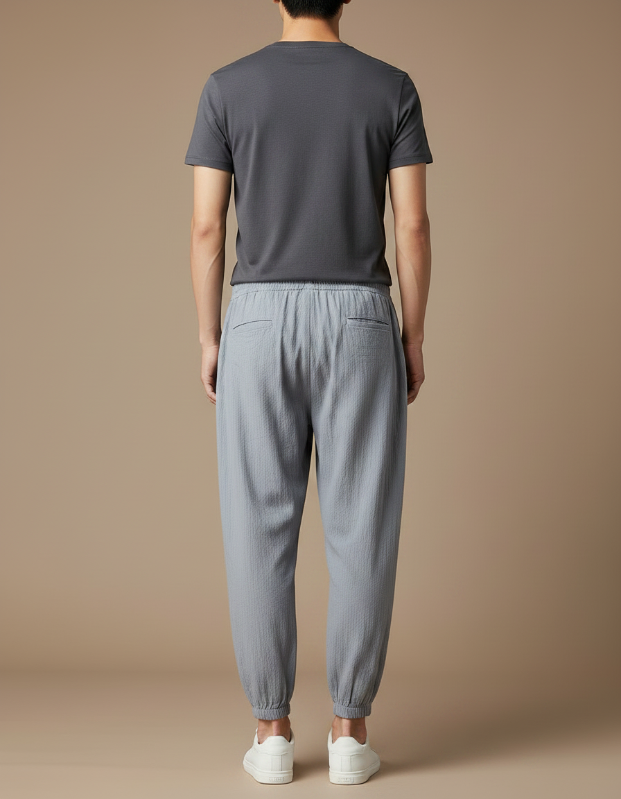 Pantalon Japonais Gris Ample Coton Lin Casual - vue 2