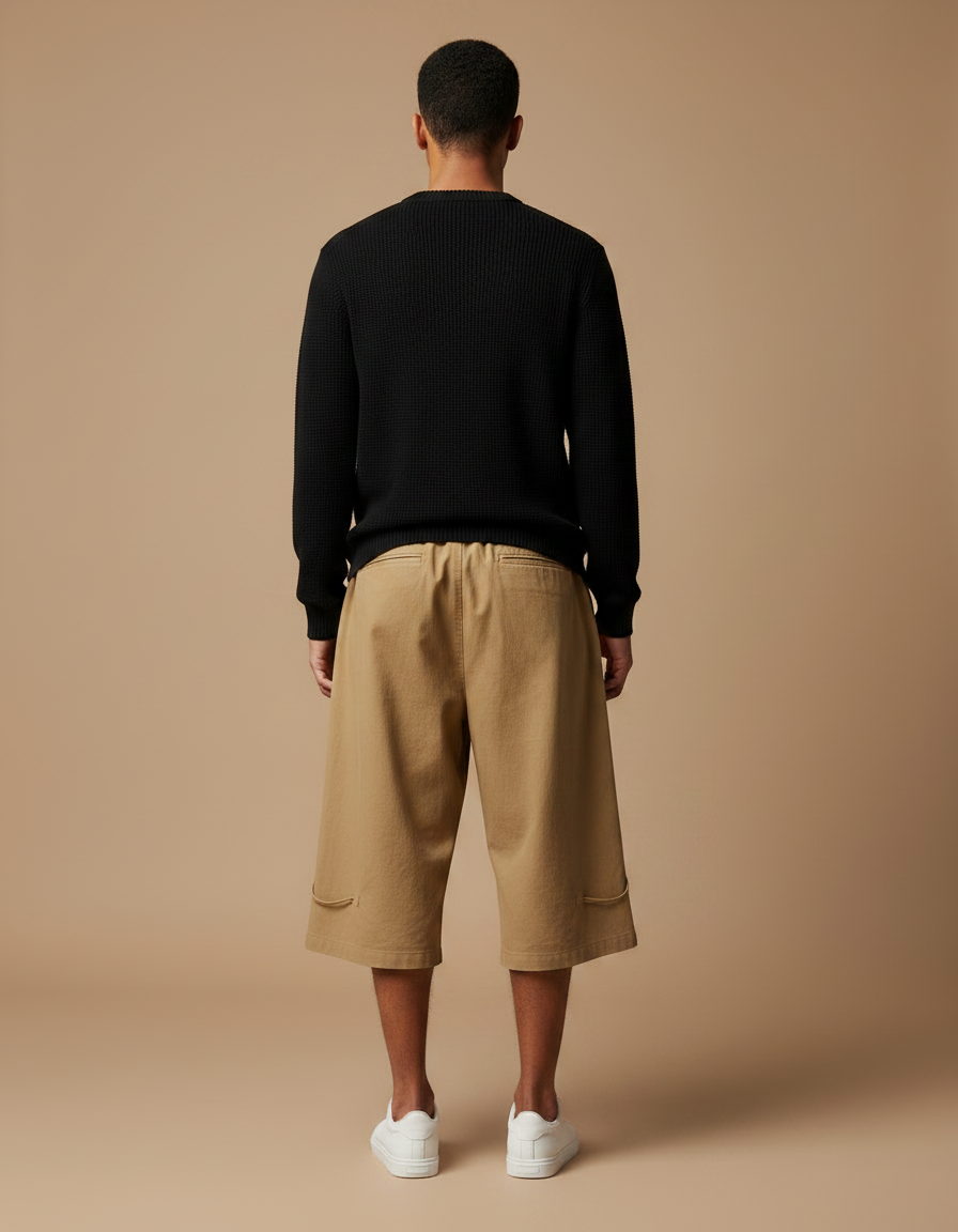 Pantalon Japonais Cargo Kaki Ample Coton Court - vue 2