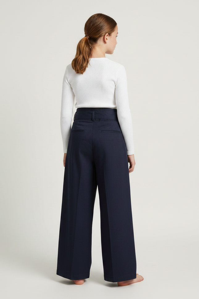 Pantalon Japonais Marine Plissé Ample Ceinturé Enfant - Gabardine - vue 2
