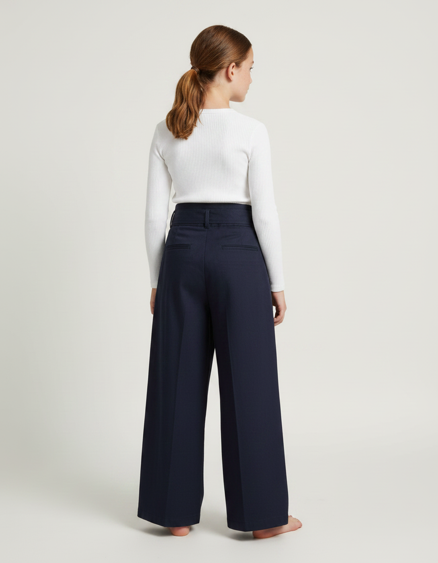 Pantalon Japonais Marine Plissé Ample Ceinturé Enfant - Gabardine - vue 2