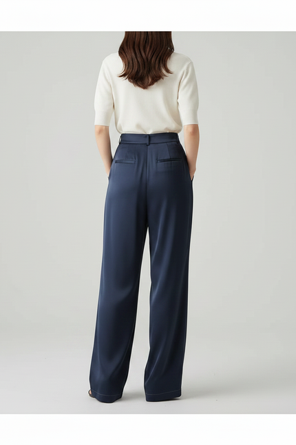 Pantalon Japonais Bleu Marine Fluide Ample Élégant - Satin - vue 2