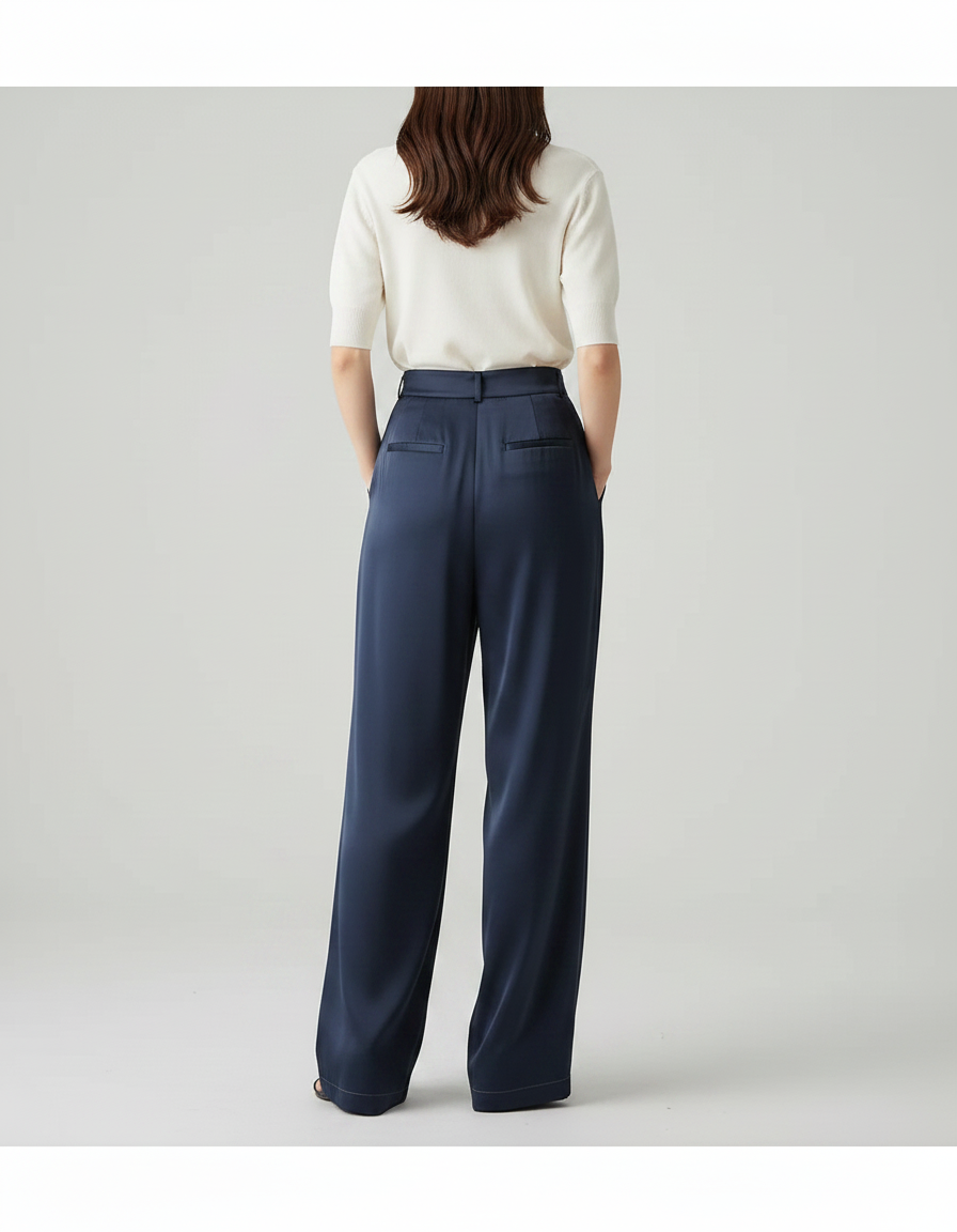 Pantalon Japonais Bleu Marine Fluide Ample Élégant - Satin - vue 2