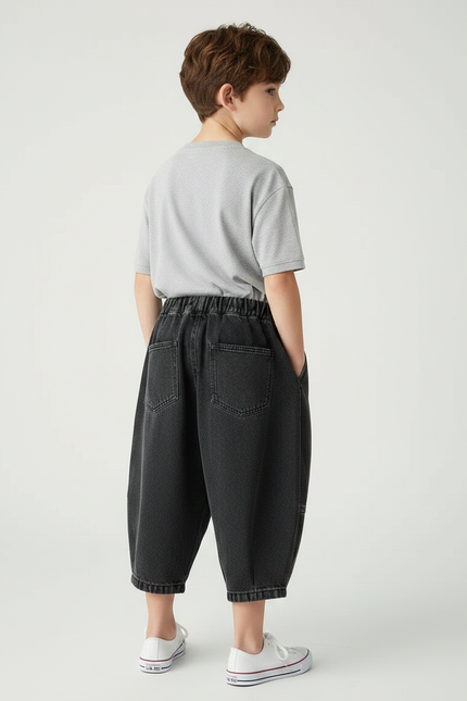 Pantalon Japonais Noir Ample Denim Enfant Décontracté Plié - Jean - vue 2