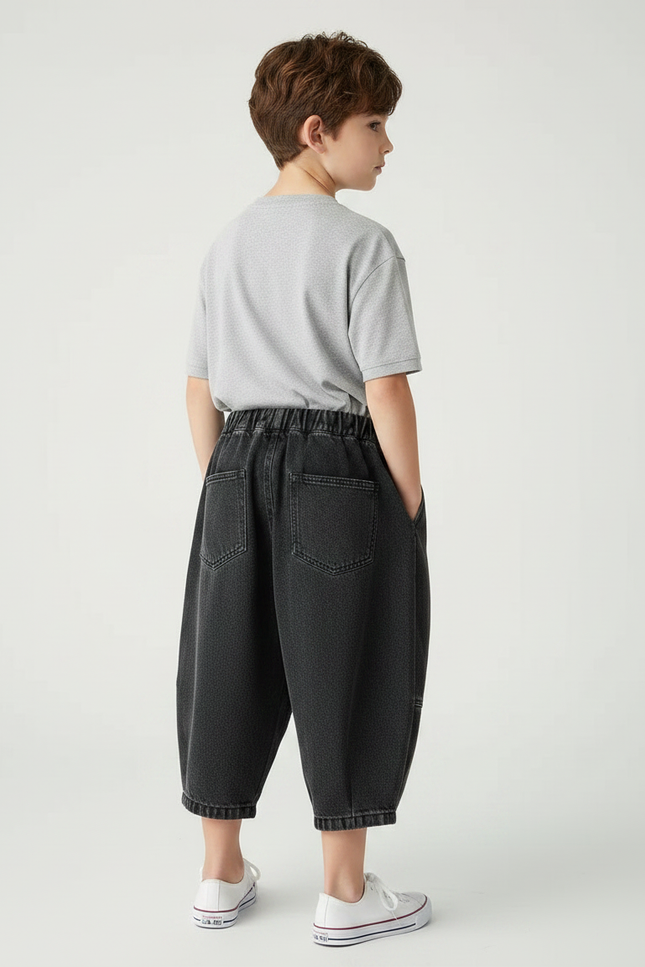 Pantalon Japonais Noir Ample Denim Enfant Décontracté Plié - Jean - vue 2