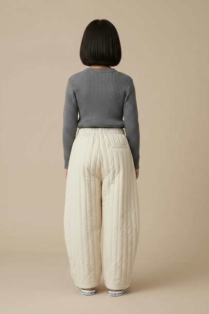 Pantalon Japonais Matelassé Écru Ample Hiver Enfant - Beige Molleton - vue 2