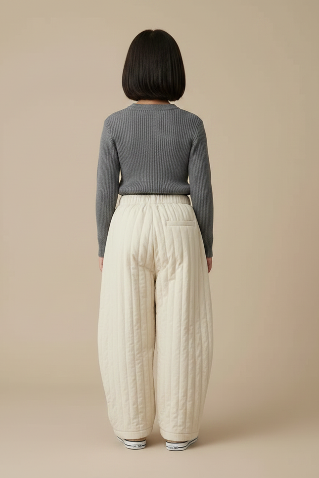 Pantalon Japonais Matelassé Écru Ample Hiver Enfant - Beige Molleton - vue 2