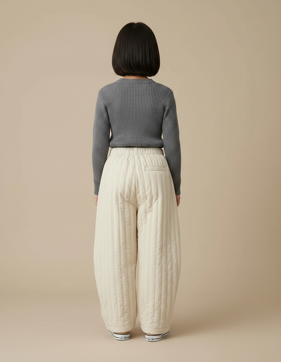 Pantalon Japonais Matelassé Écru Ample Hiver Enfant - Beige Molleton - vue 2