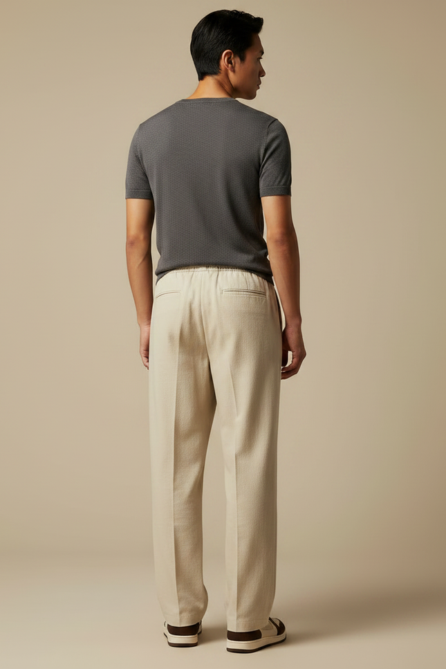 Pantalon Japonais Beige Droit Cordon Décontracté Fluide - Lin - vue 2