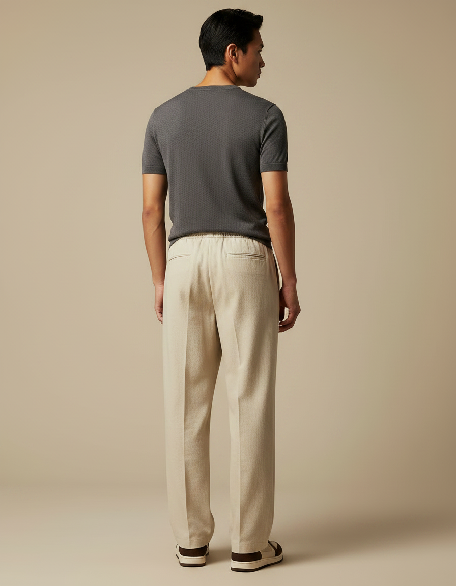 Pantalon Japonais Beige Droit Cordon Décontracté Fluide - Lin - vue 2