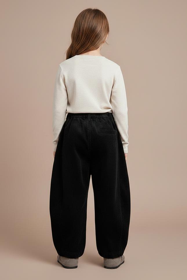 Pantalon Japonais Velours Côtelé Noir Ample Enfant - Cordé - vue 2