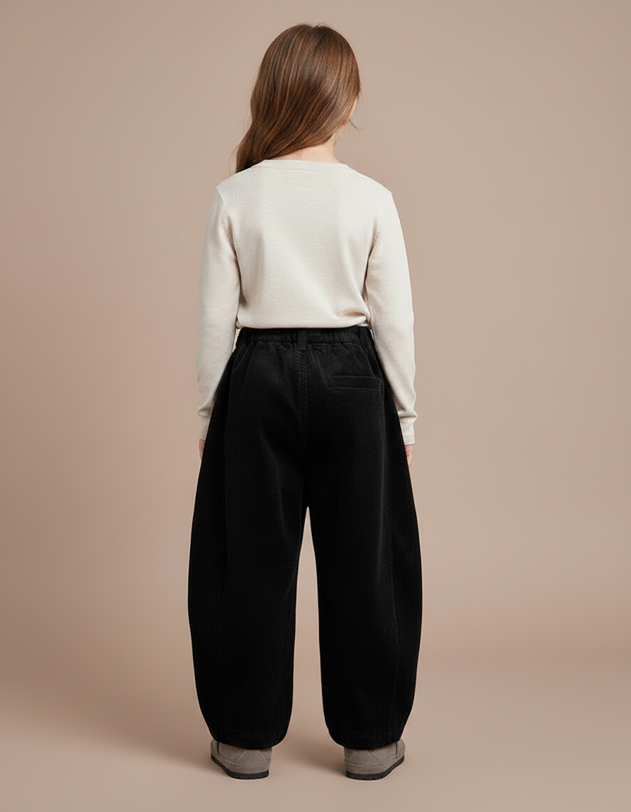 Pantalon Japonais Velours Côtelé Noir Ample Enfant - Cordé - vue 2