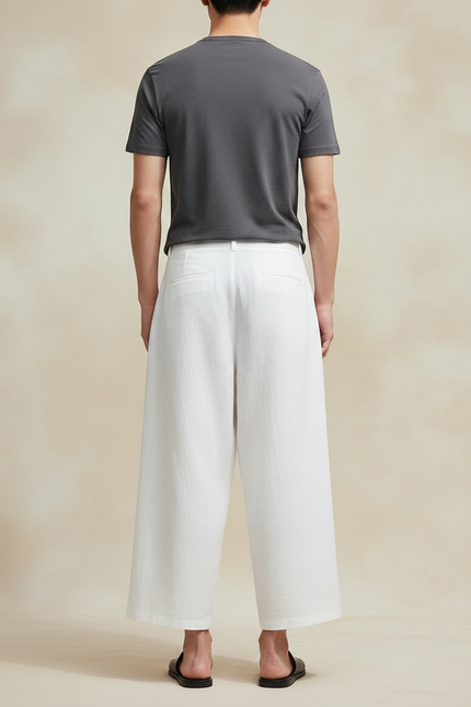 Pantalon Japonais Blanc Ample Lin Dragon Tassels - vue 2