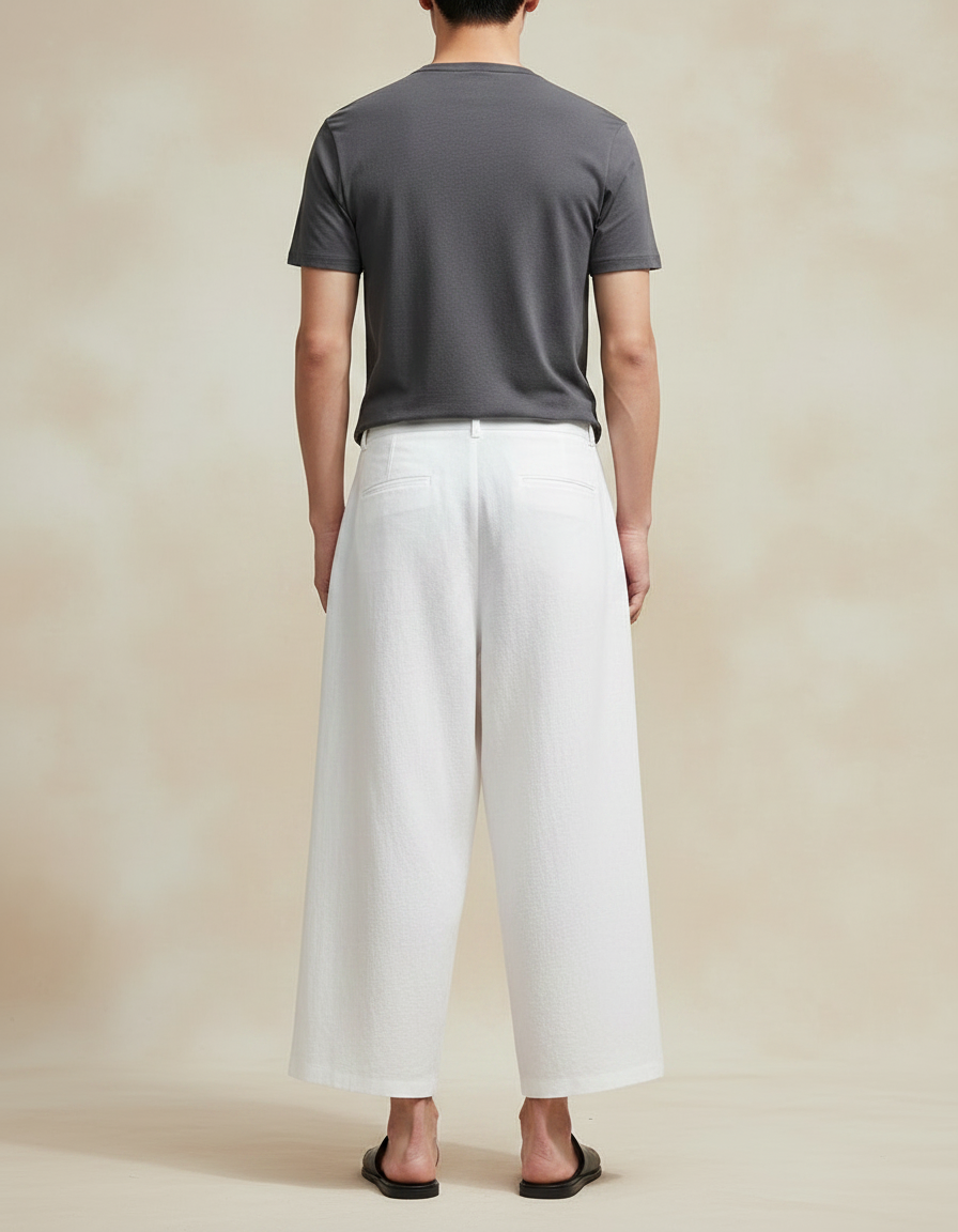 Pantalon Japonais Blanc Ample Lin Dragon Tassels - vue 2