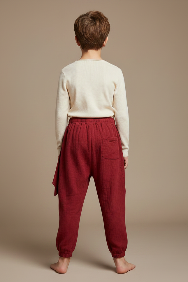 Pantalon Japonais Rouge Brodé Ample Coton Enfant - Bordeaux - vue 2