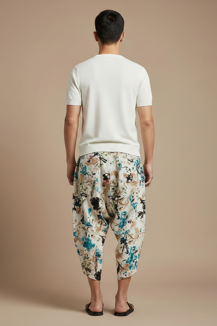 Pantalon Japonais Imprimé Sarouel Lin Ample Décontracté - vue 2