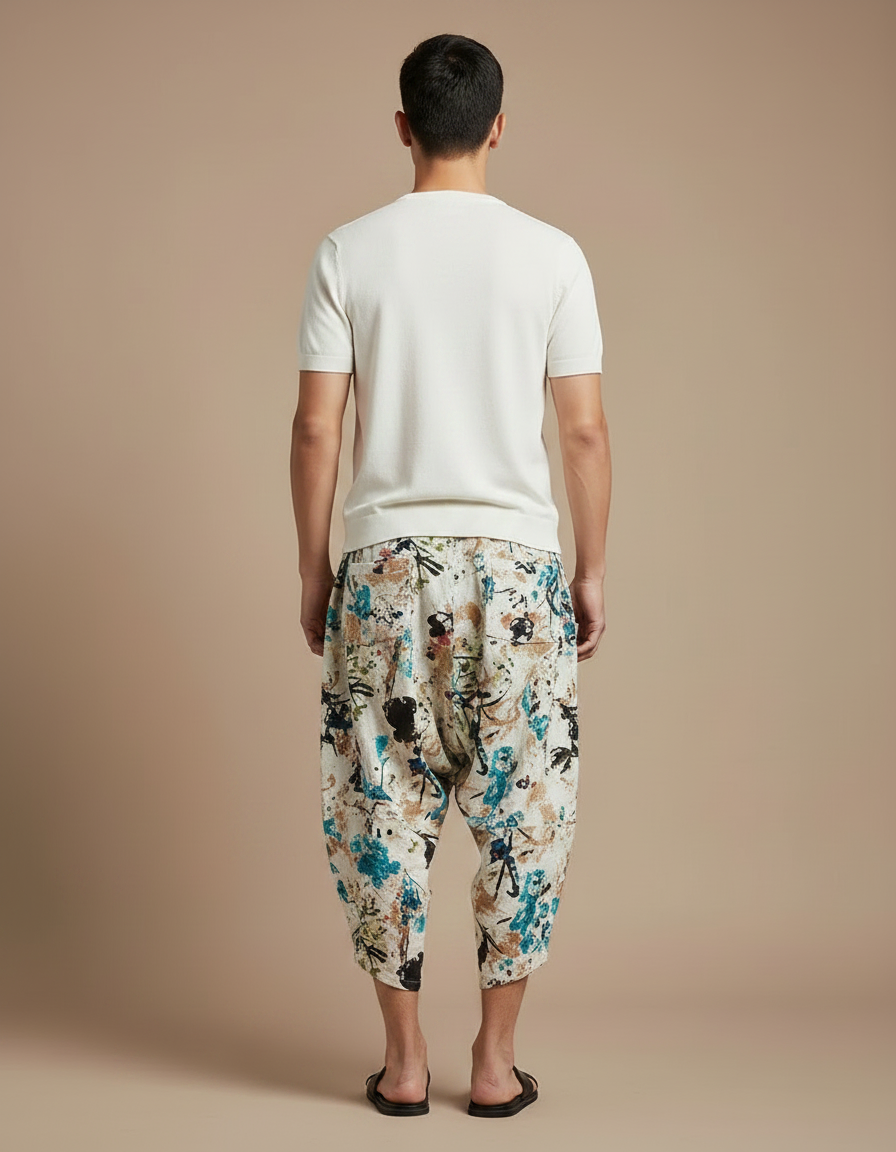Pantalon Japonais Imprimé Sarouel Lin Ample Décontracté - vue 2