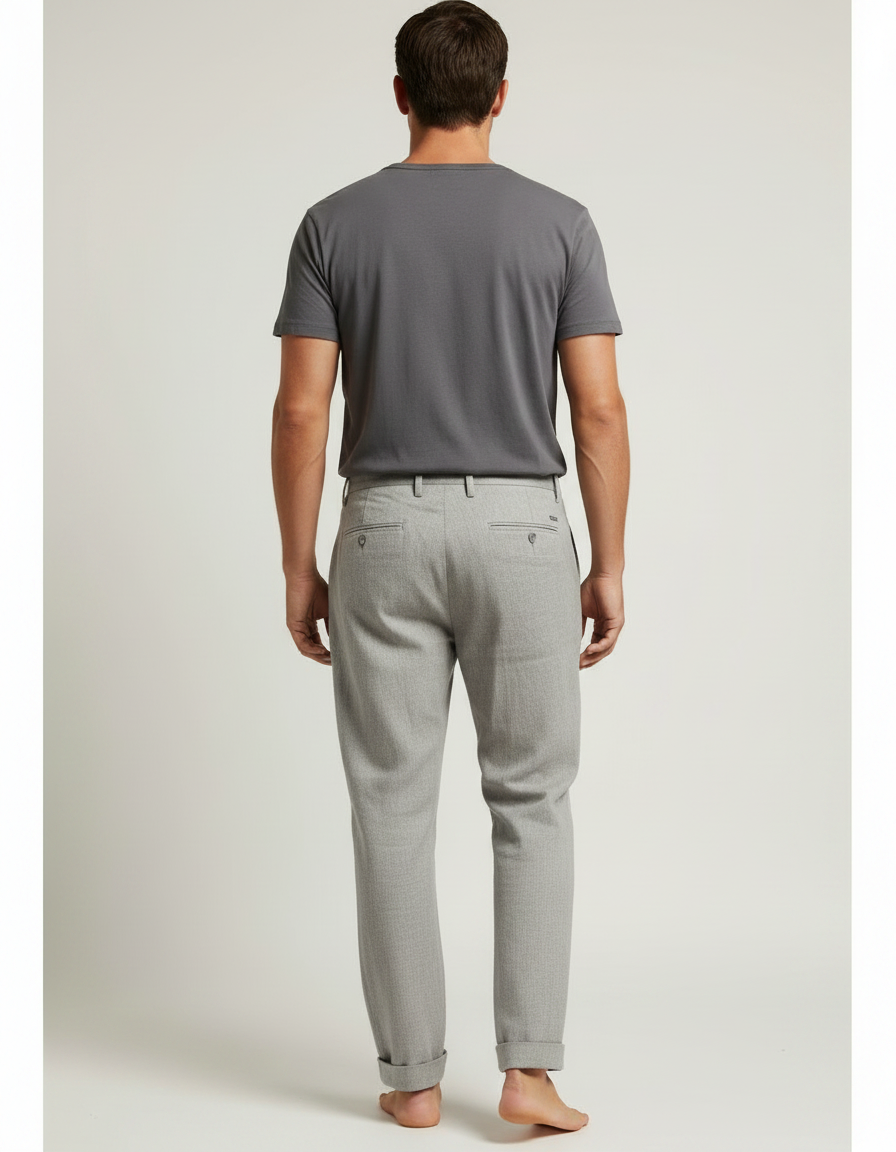 Pantalon Japonais Gris Clair Plissé Décontracté Homme - Gabardine - vue 2