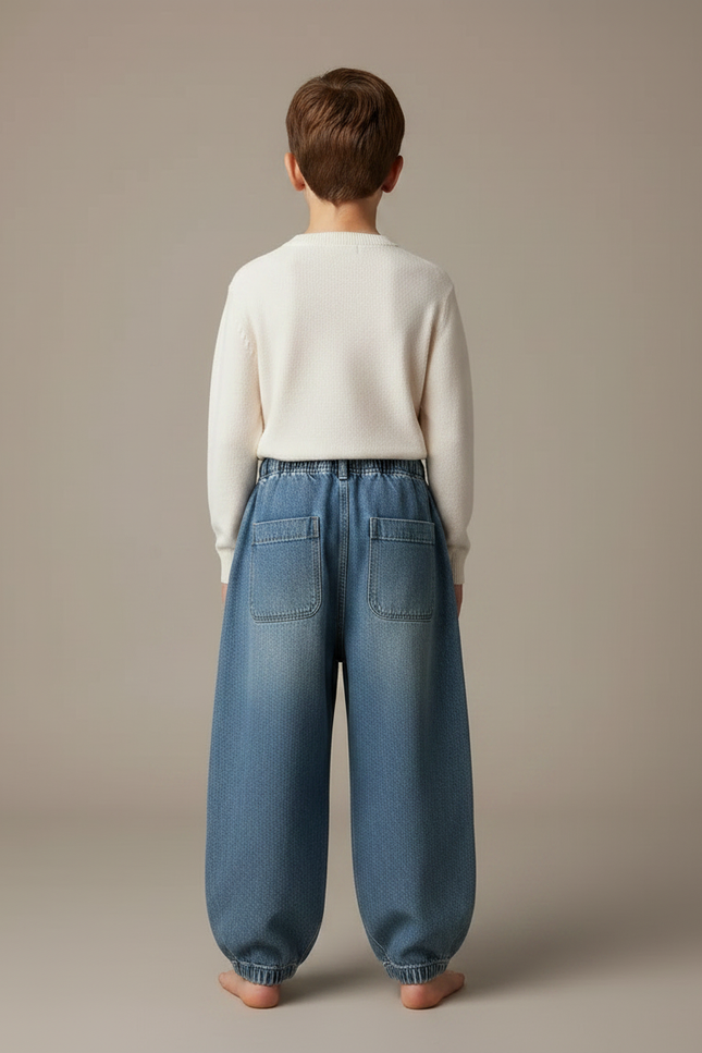 Pantalon Japonais Denim Ample Enfant Cargo Élastique - Bleu Jean - vue 2