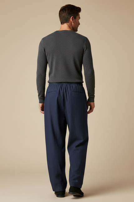 Pantalon Japonais Bleu Marine Ample Coton Homme Confortable - vue 2