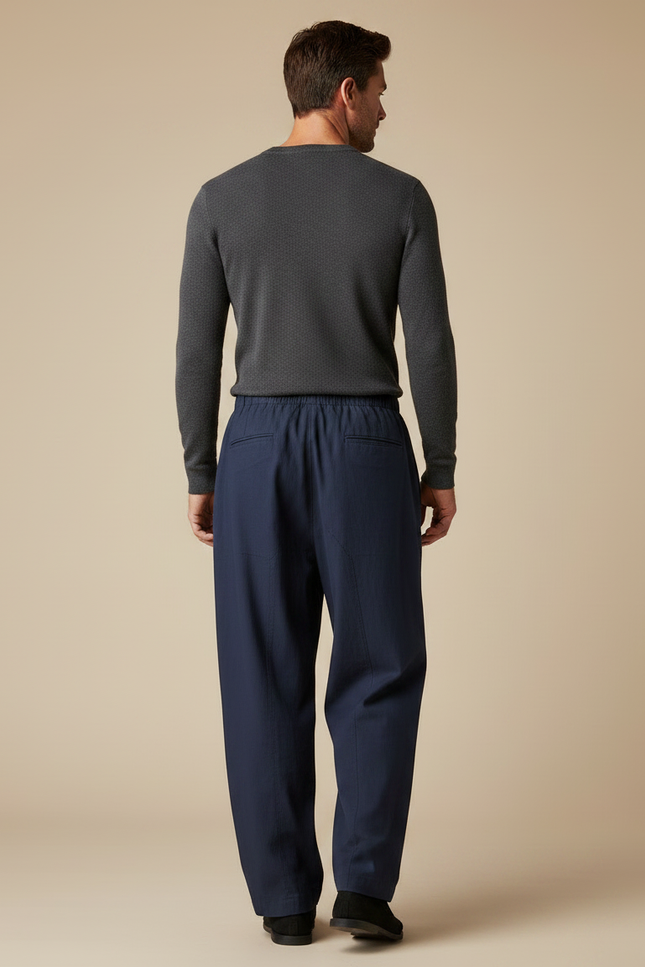Pantalon Japonais Bleu Marine Ample Coton Homme Confortable - vue 2
