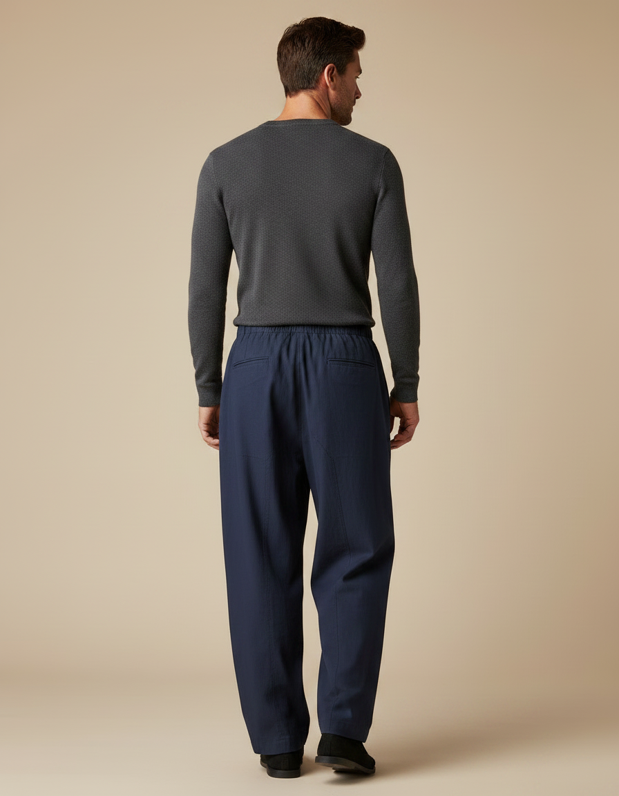 Pantalon Japonais Bleu Marine Ample Coton Homme Confortable - vue 2