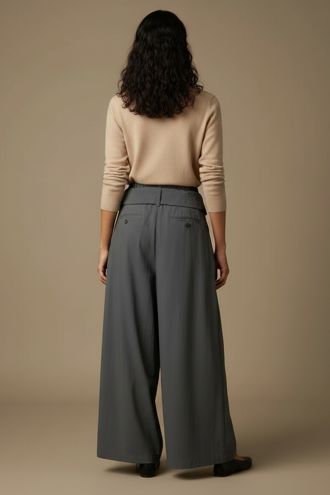 Pantalon Japonais Gris Ample Décontracté Coton Femme - vue 2