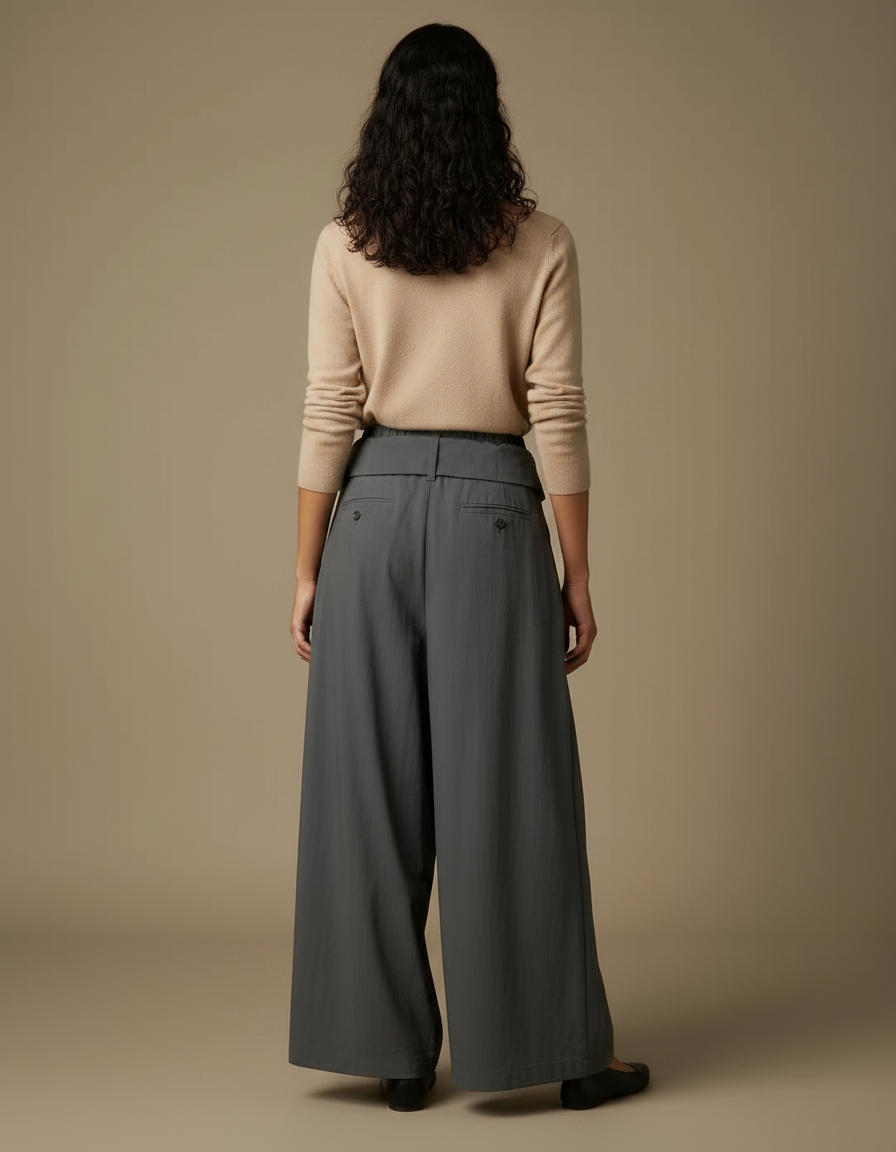 Pantalon Japonais Gris Ample Décontracté Coton Femme - vue 2