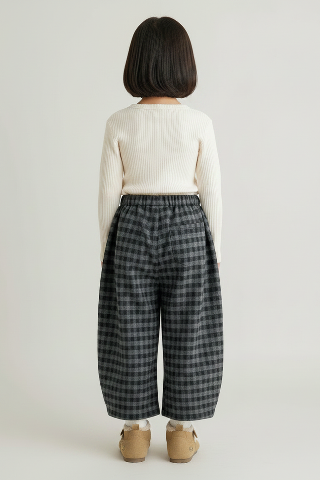 Pantalon Japonais Carreaux Ample Hiver Enfant - Gris Laine - vue 2