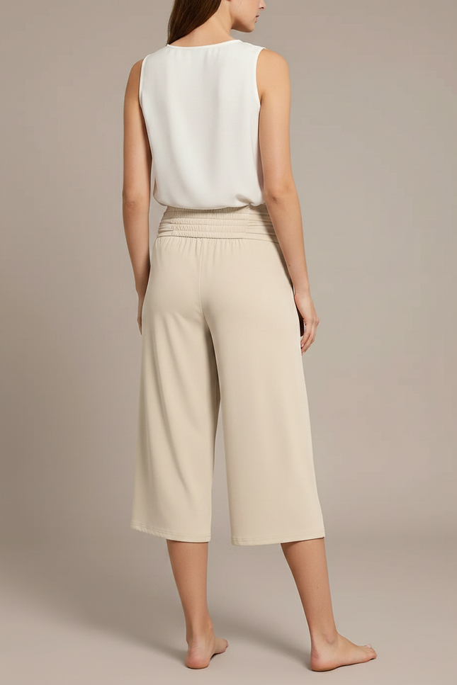 Pantalon Japonais Beige Ample Fluide Court Décontracté - Viscose - vue 2