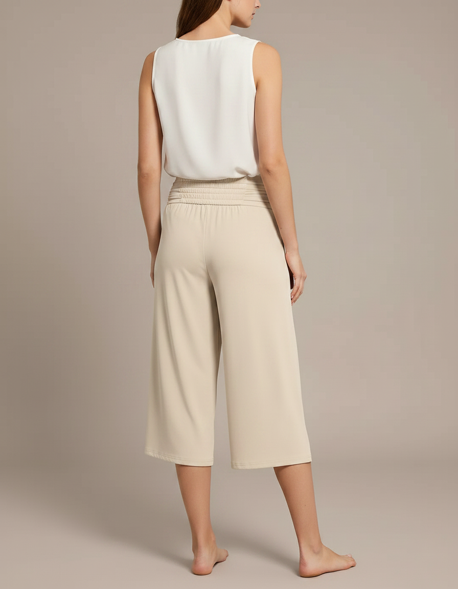 Pantalon Japonais Beige Ample Fluide Court Décontracté - Viscose - vue 2