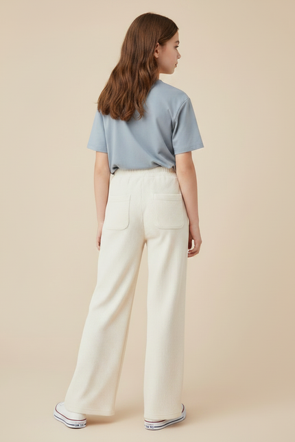 Pantalon Japonais Côtelé Crème Ample Fille Décontracté - Beige Cordé - vue 2