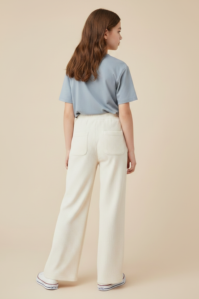 Pantalon Japonais Côtelé Crème Ample Fille Décontracté - Beige Cordé - vue 2