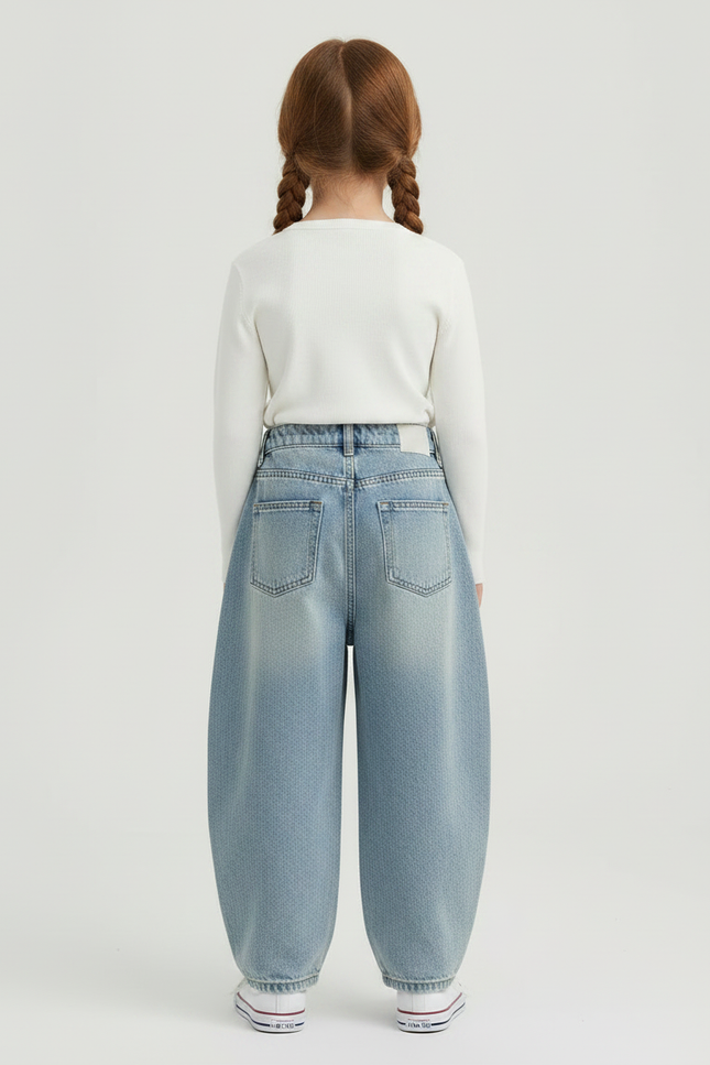 Pantalon Japonais Large Bleu Clair Décontracté Enfant - Jean - vue 2