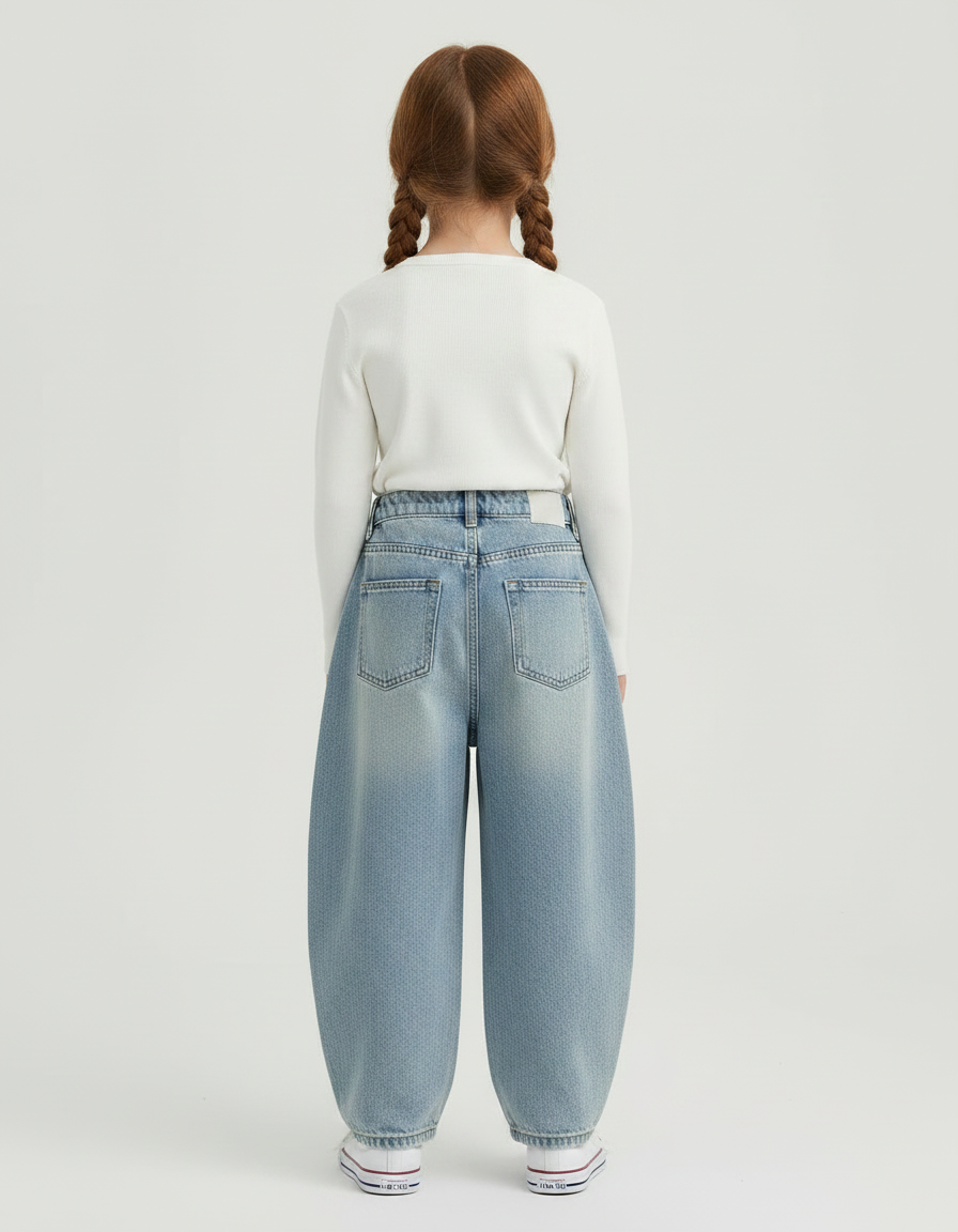 Pantalon Japonais Large Bleu Clair Décontracté Enfant - Jean - vue 2