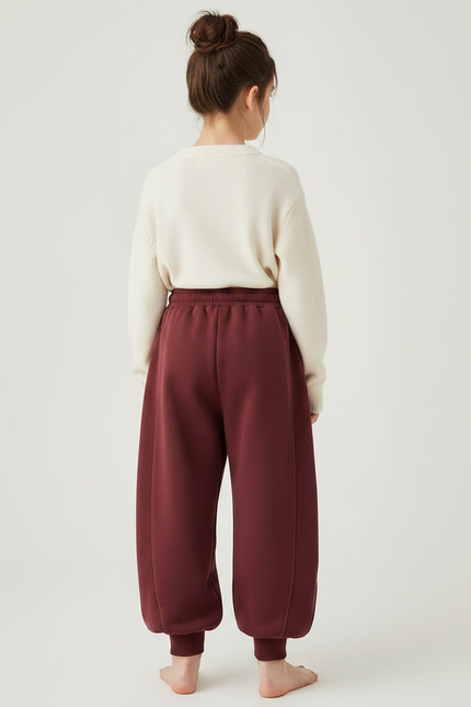 Pantalon Japonais Bordeaux Ample Molleton Confortable Fille - vue 2
