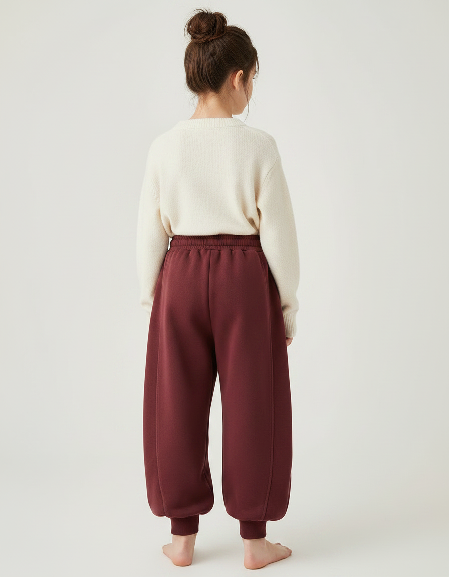 Pantalon Japonais Bordeaux Ample Molleton Confortable Fille - vue 2