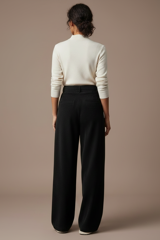 Pantalon Japonais Noir Côtelé Ample Plissé Élégant - Cordé - vue 2